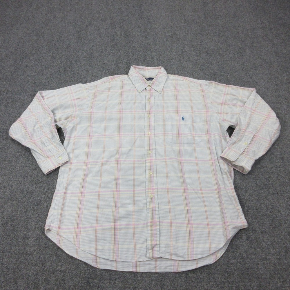 Vintage Ralph Lauren Shirt Mens Large Multicolor Plaid Cotton Button Down